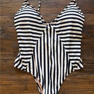 J. Crew Black and White Striped One Piece Swimsuit
